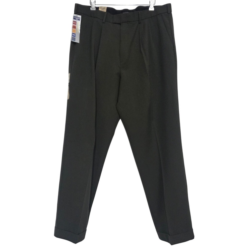 Dockers Mens proStyle Pleated Relaxed Fit Cuffed Pants Olive Green 38x32 NWT